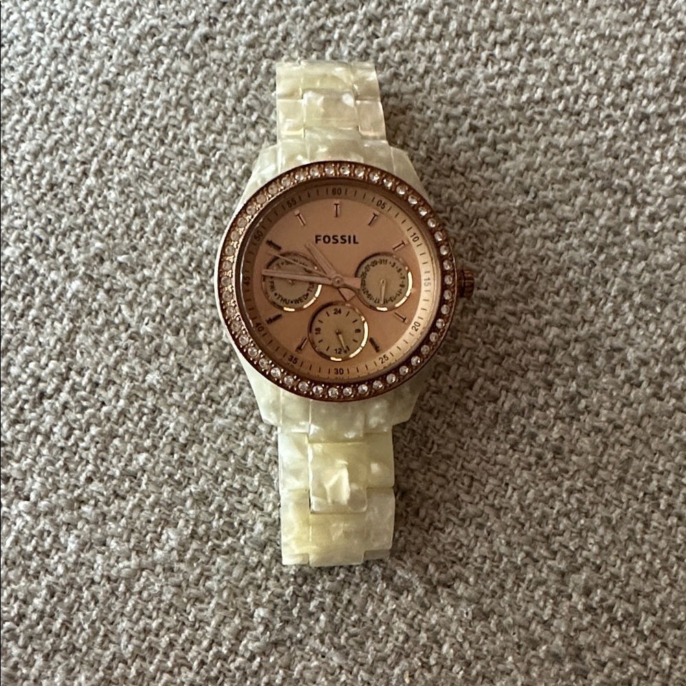 Fossil Rose Gold Dial with Cream Band Watch